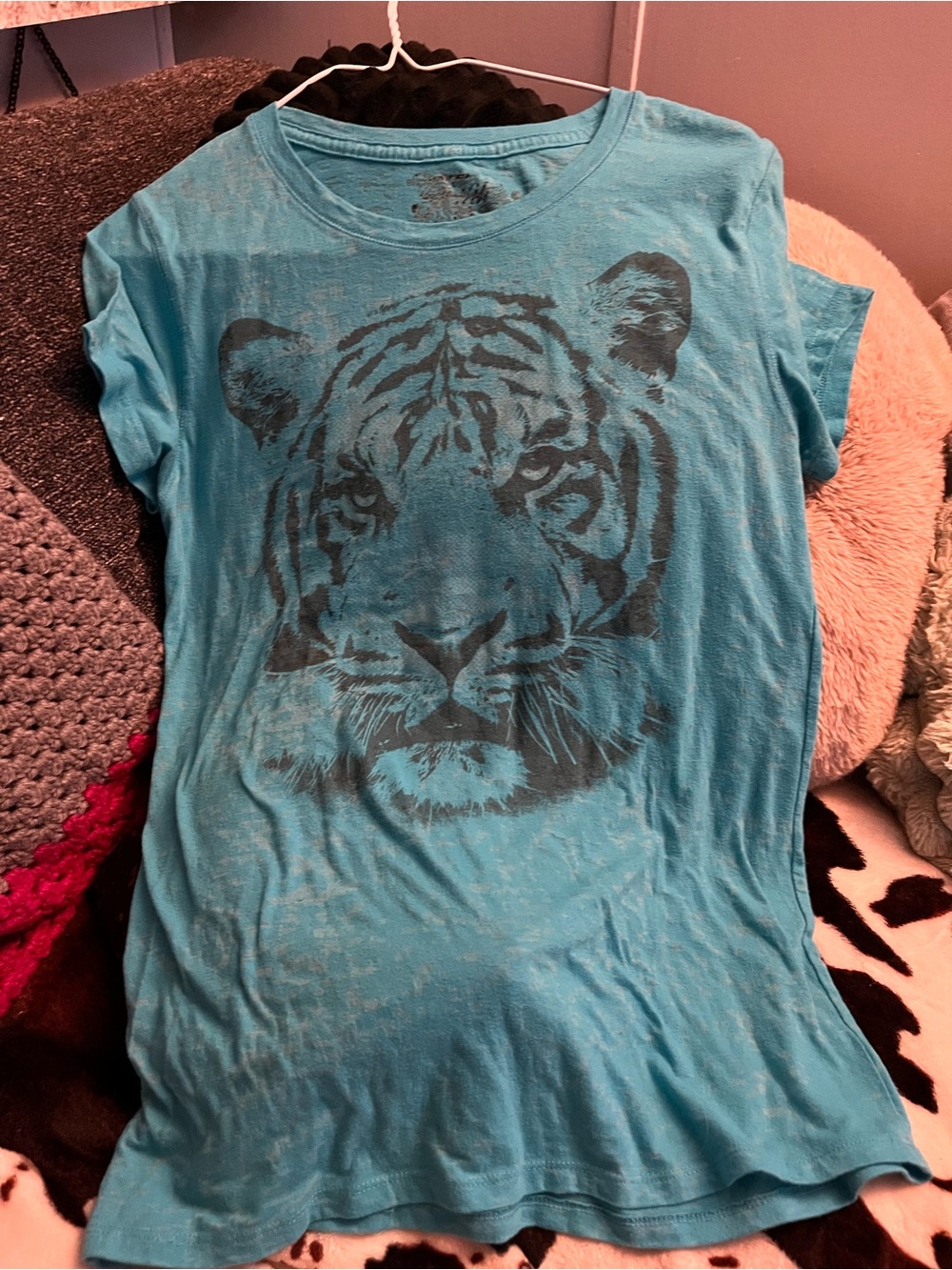Fifth Sun Teal Short Sleeve Tee with Black Tiger Graphic